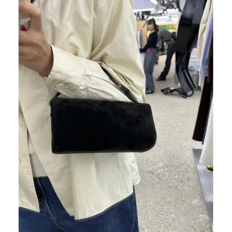 Bolso bandolera retro de cuero dividido de los 90 para mujer – Mini bolso de hombro de lujo 2026, bolso de moda de gamuza de piel de vaca suave con correa de un solo hombro para estilo casual y vintage