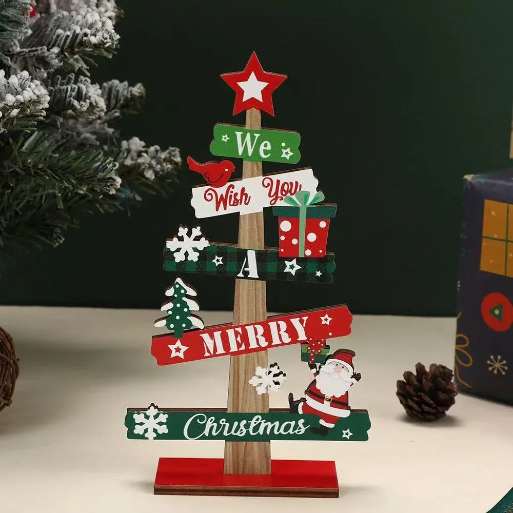 Runto Wooden Christmas Tree Ornament – Santa Claus & Snowman Merry Christmas Decoration for Home, New Year & Desktop Decor