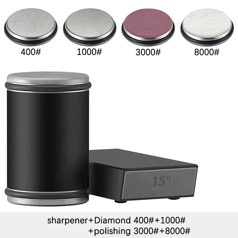 Juego de afilador de cuchillos rodante – Piedra de afilar de diamante con guía angular de 15° y 20° para cuchillos de cocina
