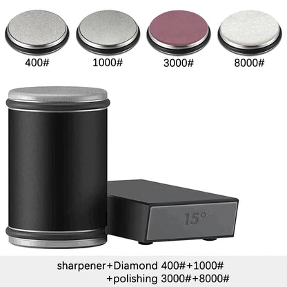 Juego de afilador de cuchillos rodante – Piedra de afilar de diamante con guía angular de 15° y 20° para cuchillos de cocina
