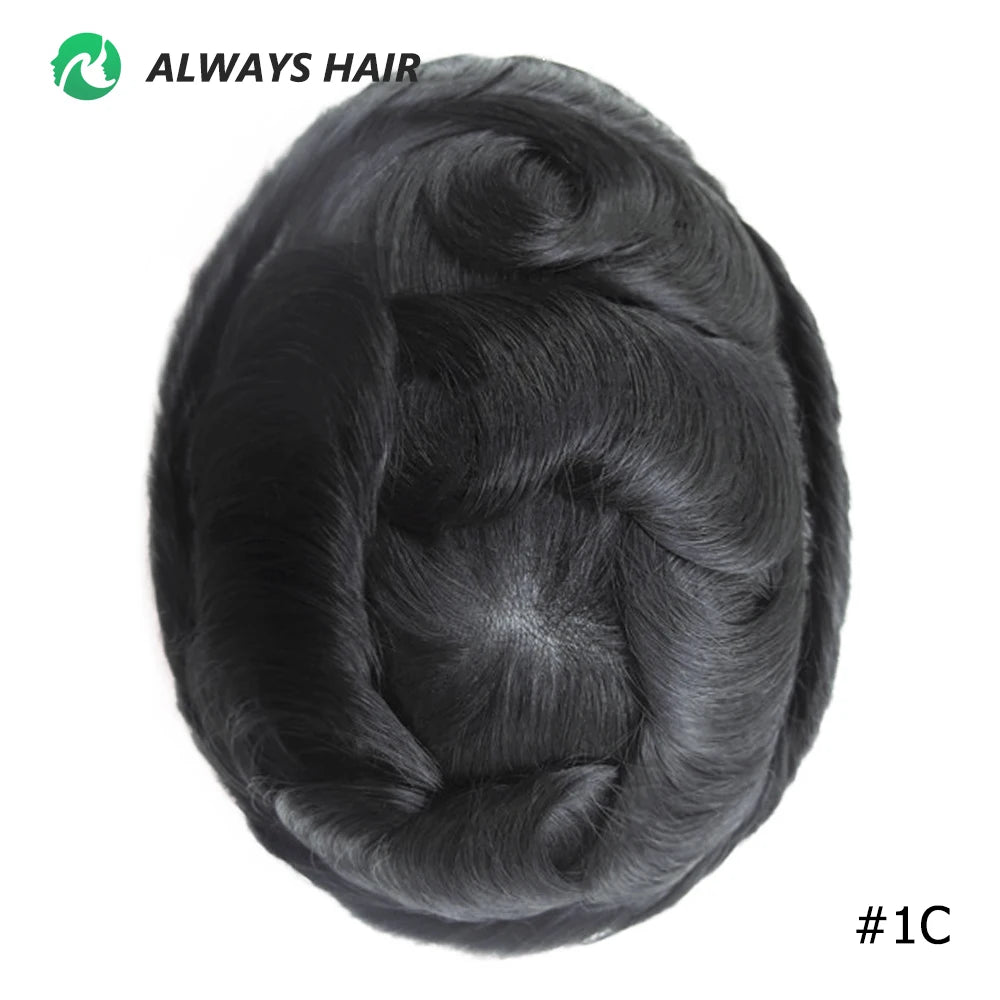 0.12-0.14mm PU Skin Hombres Peluquín – Peluca de Sistema Capilar de Cabello Humano Indio de Grosor Completo | Reemplazo de Cabello Natural con 130% de Densidad