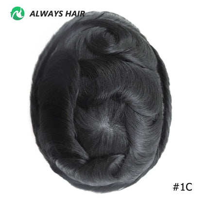 0.12-0.14mm PU Skin Hombres Peluquín – Peluca de Sistema Capilar de Cabello Humano Indio de Grosor Completo | Reemplazo de Cabello Natural con 130% de Densidad