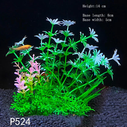 Artificial Underwater Aquarium Plants – Plastic Aquatic Fake Shrubs & Green Water Grass for Fish Tank Landscaping, Realistic Simulated Decor