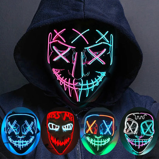 Máscara LED inalámbrica para purga – Máscara de neón brillante para Halloween, fiestas y festivales