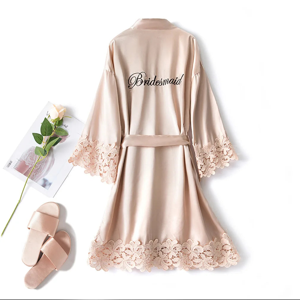 Women’s Summer Lace Kimono Robe – Bride & Bridesmaid Wedding Sleepwear Embroidered Bathrobe Night Dress