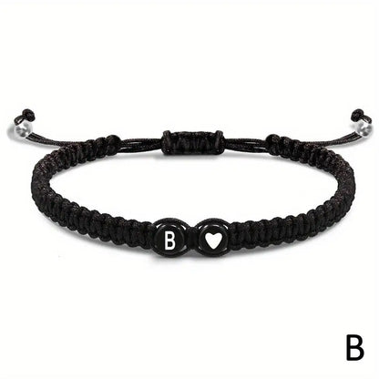 Pulsera Corazón Inicial Personalizada – Pulsera de Cuerda Trenzada Hecha a Mano con Letras de la A a la Z para Hombres y Mujeres | Regalo de Joyería para Parejas y Amigos