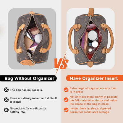 Separador organizador de fieltro para bolso – Divisor de almacenamiento para bolsos Speedy 25/30/35 y Neverfull, organizador interno multibolsillos para bolsos de lujo, carteras y bolsos de mano