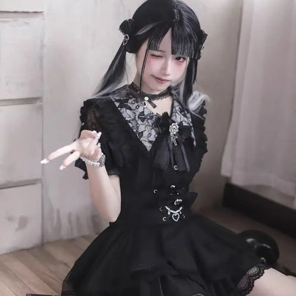 Blusa de mujer de encaje de manga corta estilo lolita japonés 2026, dulce, linda, ajustada, informal, a la moda, para uso diario