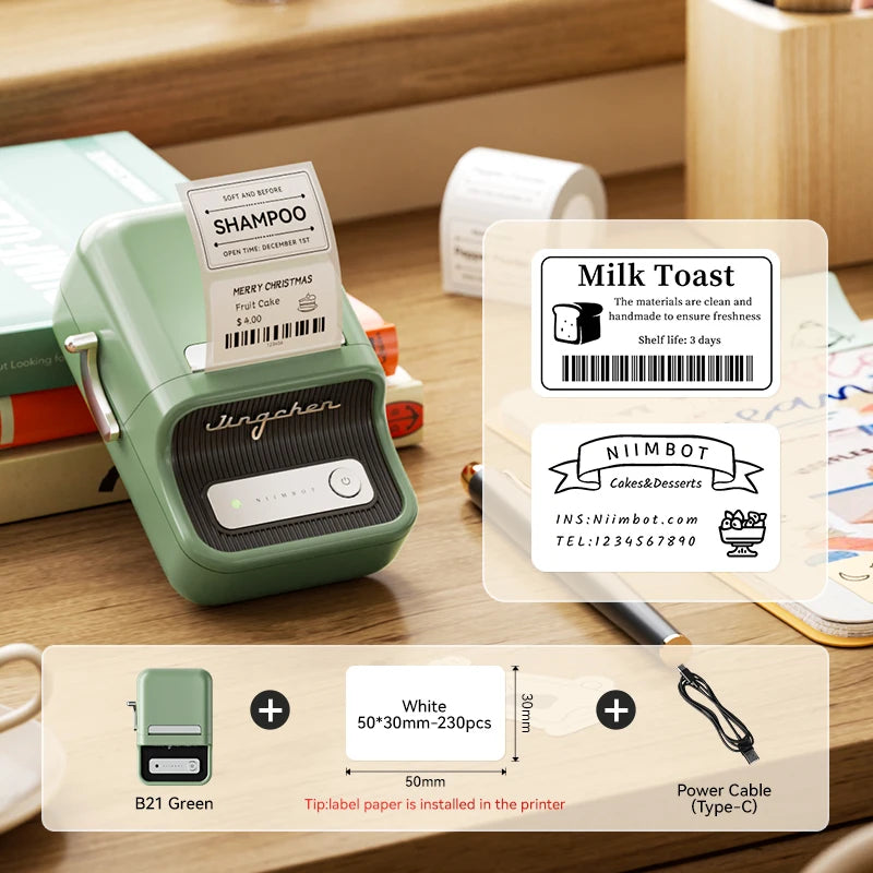 NiiMbot B21 Mini Thermal Label Printer – Wireless Bluetooth Barcode Label Maker with Portable Adhesive Printing for Office & Business