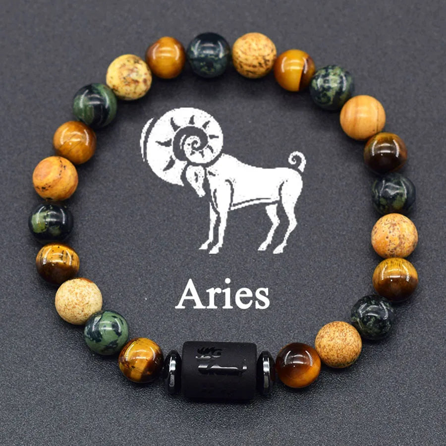 Pulsera de constelación de 12 signos del zodiaco – Brazalete con dije de astrología para hombres y mujeres | Regalo de joyería de amistad Aries, Virgo, Leo y Libra