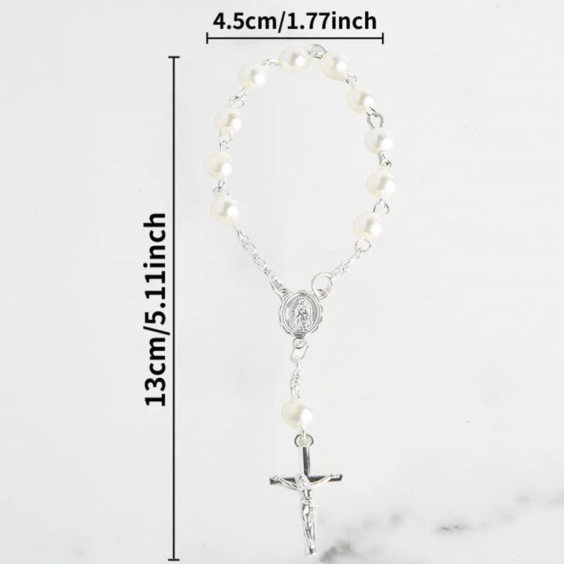 Mini Chapelet Cadeaux de Baptême – Bracelet Chapelet Perles Croix Catholique, Cadeaux Souvenirs Communion & Baptême, Faveurs Religieuses pour Célébrations de Baptême (10-100pcs)
