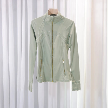 Chaqueta de yoga de mujer ajustada con cremallera – Top deportivo de cuello alto de secado rápido para gimnasio, running y fitness