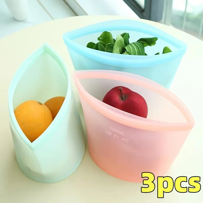 1/3PCS Reusable Silicone Food Storage Bags – Leakproof Ziplock Containers for Fridge & Freezer, Fresh-Keeping Kitchen Organizer Bags