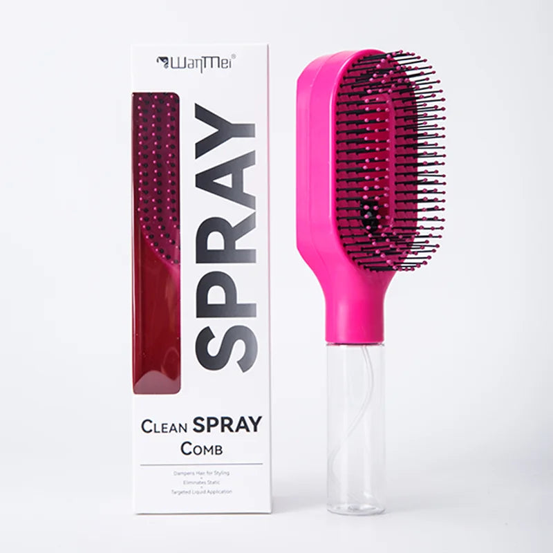 2-in-1 Detangling Spray Hair Brush with Water Mist Bottle – Anti-Static Scalp Massage Comb for All Hair Types