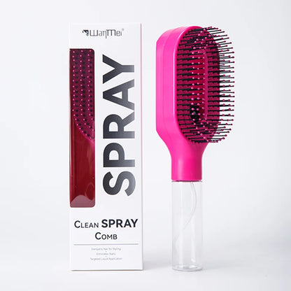 2-in-1 Detangling Spray Hair Brush with Water Mist Bottle – Anti-Static Scalp Massage Comb for All Hair Types