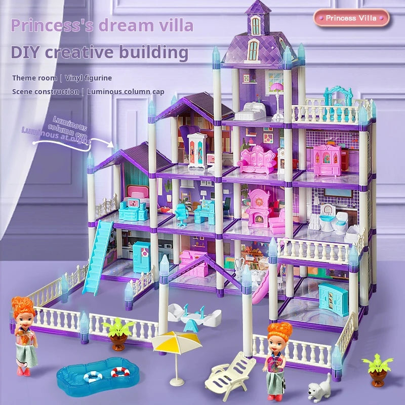 3D DIY Fantasy Princess Castle Villa Assembly Doll House Set – Creative Building Toys for Girls, Home Play & Kids 3D Educational Toy Kit