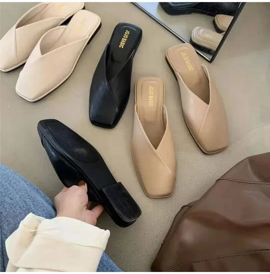 Women's Square Toe Mules – Fashion Summer Slip-On Slides for Ladies, Casual Outdoor Beach Shoes in Large Sizes