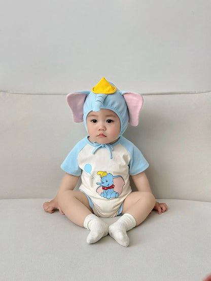 3D Elephant Baby Romper with Hat Set Short Sleeve Newborn Bodysuit Summer Outfit