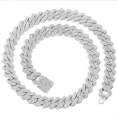 Cadena Cubana de Eslabones Iced Out de 14mm – Gargantilla Hip Hop con Diamantes Engastados para Hombres y Mujeres | Joyería de Lujo de Moda Urbana