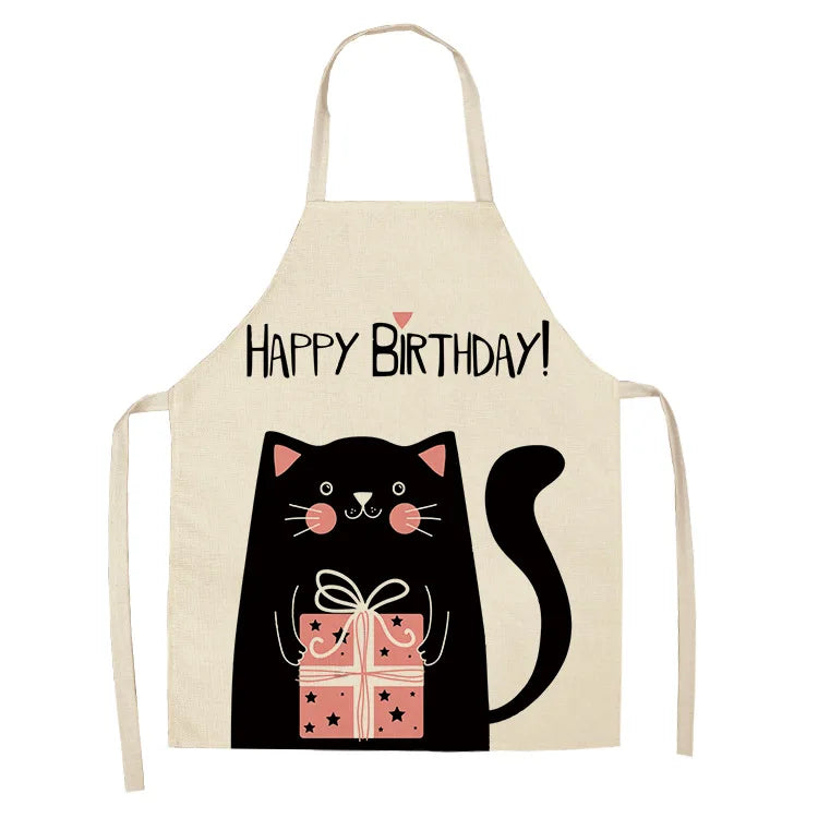 Cute Cartoon Cat Kitchen Apron – Linen Baking & Cooking Apron for Women, Men & Kids, Kitchen Accessories