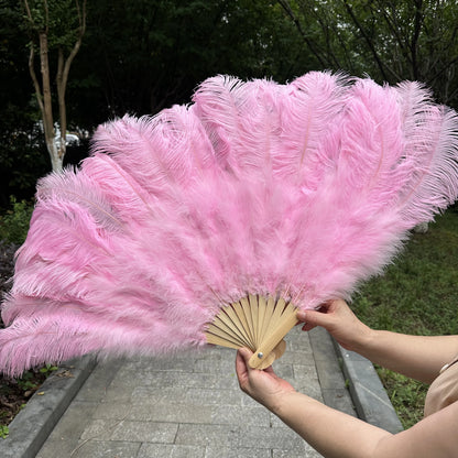 Abanico Grande de Plumas de Avestruz Blancas – Elegante Abanico para Baile y Actuaciones Escénicas (100 cm / 130 cm)
