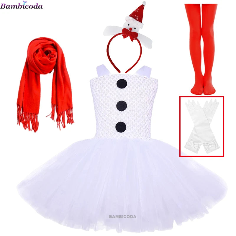 Girls Snowman Cosplay Costume – Fancy Tutu Dress for Stage Shows, Parties, Carnival & Halloween, Ages 3–10Y
