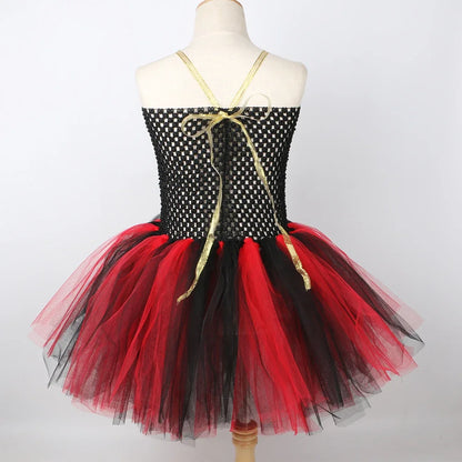 Girls' Pirate Costume Dress Black and Red Tulle Tutu Princess Outfit for Kids, Toddler Halloween Carnival Party Dress-Up Clothes