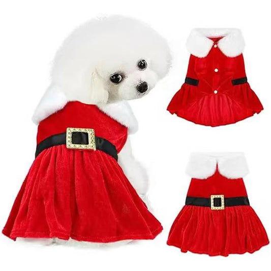 Christmas Dog Dress – Cute Red Skirt Winter Outfit for Small & Medium Dogs, Soft Comfortable Pet Clothes, Easy-Clean Holiday Costume