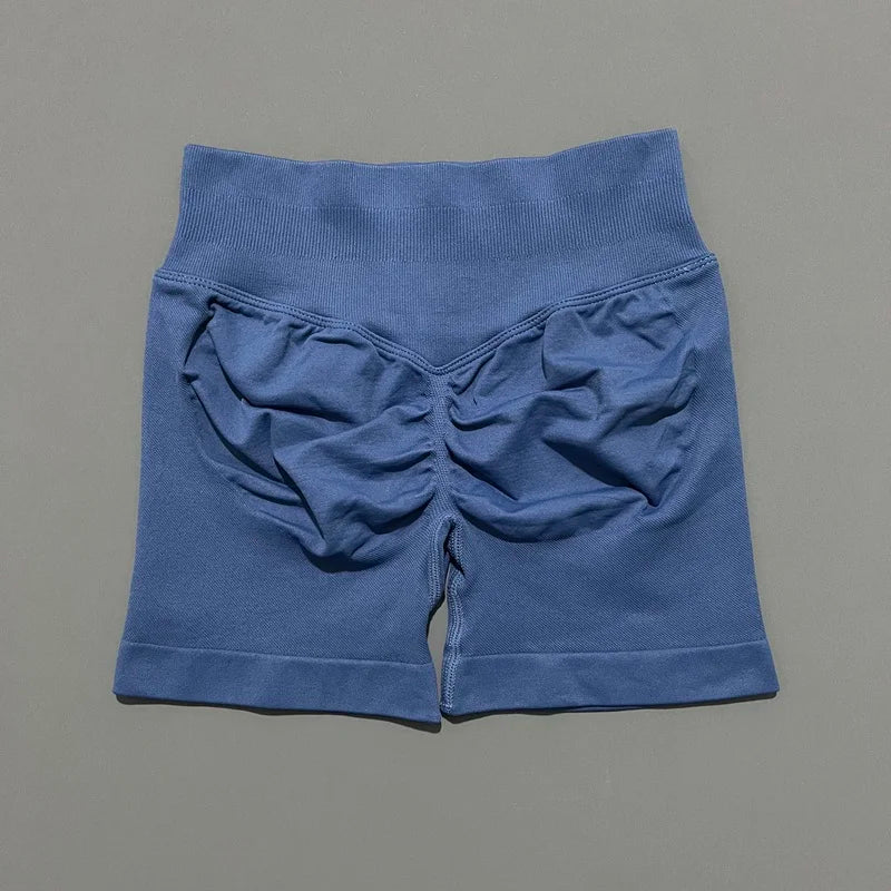 HISTELLO Pantalones cortos de yoga sin costuras de 4.5" para mujer – Pantalones cortos deportivos de talle bajo con efecto fruncido para gimnasio, fitness, correr y ropa deportiva