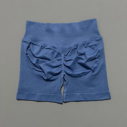 HISTELLO Pantalones cortos de yoga sin costuras de 4.5" para mujer – Pantalones cortos deportivos de talle bajo con efecto fruncido para gimnasio, fitness, correr y ropa deportiva