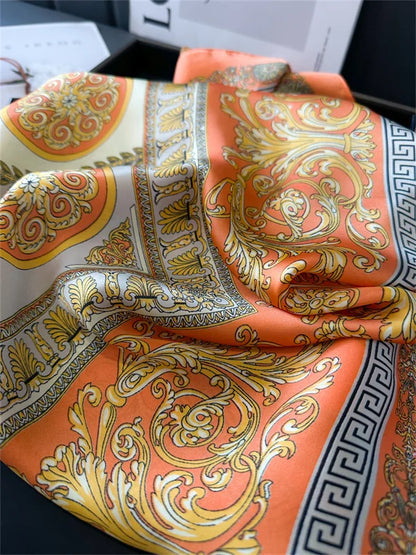70x70CM Foulard en soie imprimé pour femme – Châle Pashmina carré tendance, tour de cou de luxe, bandeau et bandana décoratif