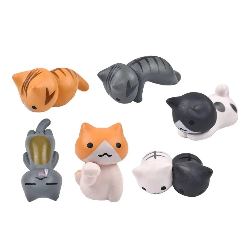 Lot de 6 Mini Figurines Chat Porte-Bonheur Dessin Animé – Mignonnes Miniatures pour Décoration de Jardin, Bonsaï, Artisanat de Jardin Féerique, Pots de Fleurs & Idées Cadeaux