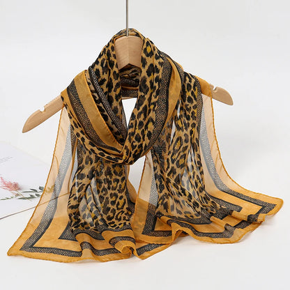 Women's Printed Chiffon Scarf Shawl – Lightweight Silk-Feel Long Wrap for Beach, Travel & Outdoor Wear, Fashion Headband Accessory