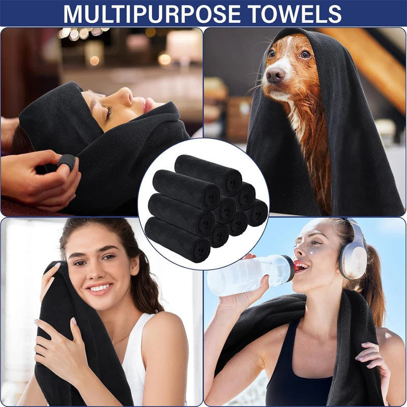 Toallas de Salón de Microfibra, 5/2 uds. – Toallas Negras para Peluquero, Toallas a Prueba de Lejía para el Hogar, Hotel, Salón de Belleza y Uso Profesional del Cabello