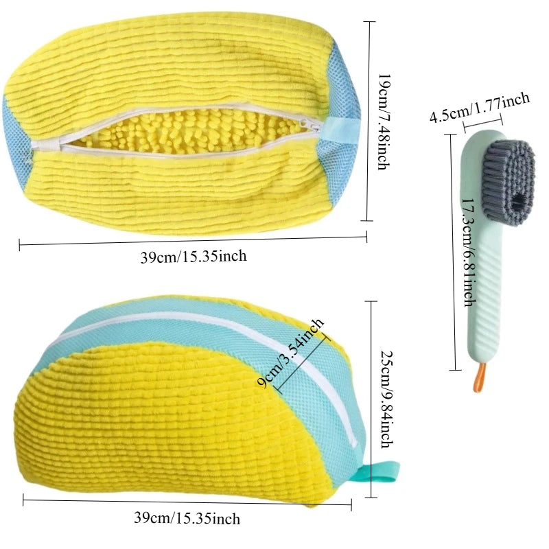 Shoe Washing Machine Bag with Cleaning Brush Set - Durable Reusable Laundry Bag for Sneakers, Running Shoes & Delicates (1, 2 or 4 Pack)