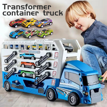 Pop-Up Container Truck Toy – Engineering Racing Vehicle with 6 Alloy Wheels, Push-Pull Construction Toy for Children & Kids