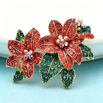 Wuli&baby Red Rhinestone Flower Brooch for Women – Beautiful Alloy Floral Pin, Elegant Fashion Jewelry & New Year Gift Accessory