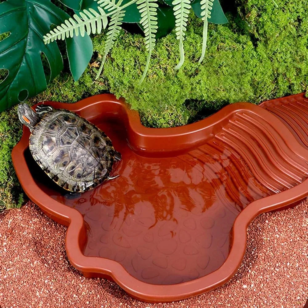 Reptile Bathing Pool & Feeding Dish – Water Bowl with Ramp for Snakes, Turtles, Bearded Dragons & Lizards, Terrarium Habitat Accessory