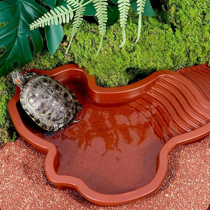 Reptile Bathing Pool & Feeding Dish – Water Bowl with Ramp for Snakes, Turtles, Bearded Dragons & Lizards, Terrarium Habitat Accessory