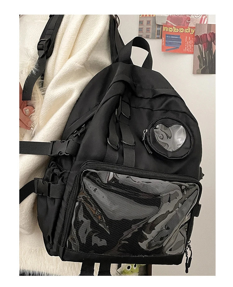 Mochila Ita Kawaii Estilo Collage – Mochila Escolar Transparente con Bolsillo en Forma de Corazón para Adolescentes, Mochila de Moda Japonesa JK, Mochila para Laptop para Mujeres, Bolso de Hombro para Estudiantes Estilo Harajuku 2024