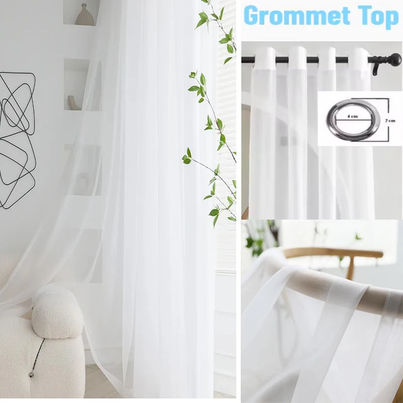 Cortinas de tul blanco transparente modernas – Paneles transparentes para ventanas de sala de estar y dormitorio