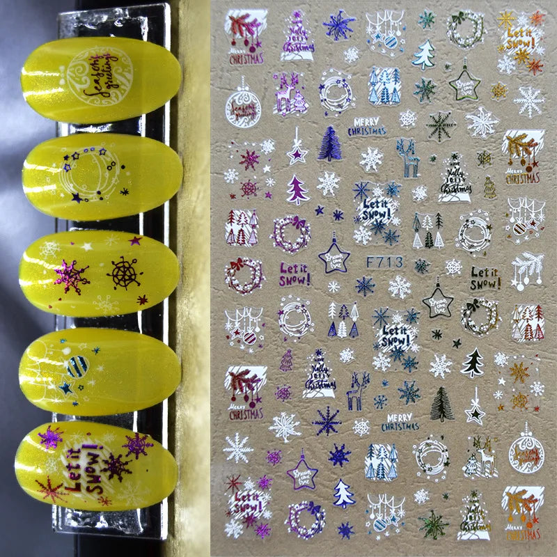 3D Christmas Nail Art Stickers – Snowflake & Winter Tree Nail Decals for Nail Tips Decoration