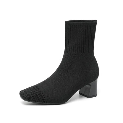 Women's Knitted Sock Boots – Pointed Toe High Heel Mid-Calf Boots, Stretch Fabric Slip-On Design for Spring & Autumn, Plus Size 43