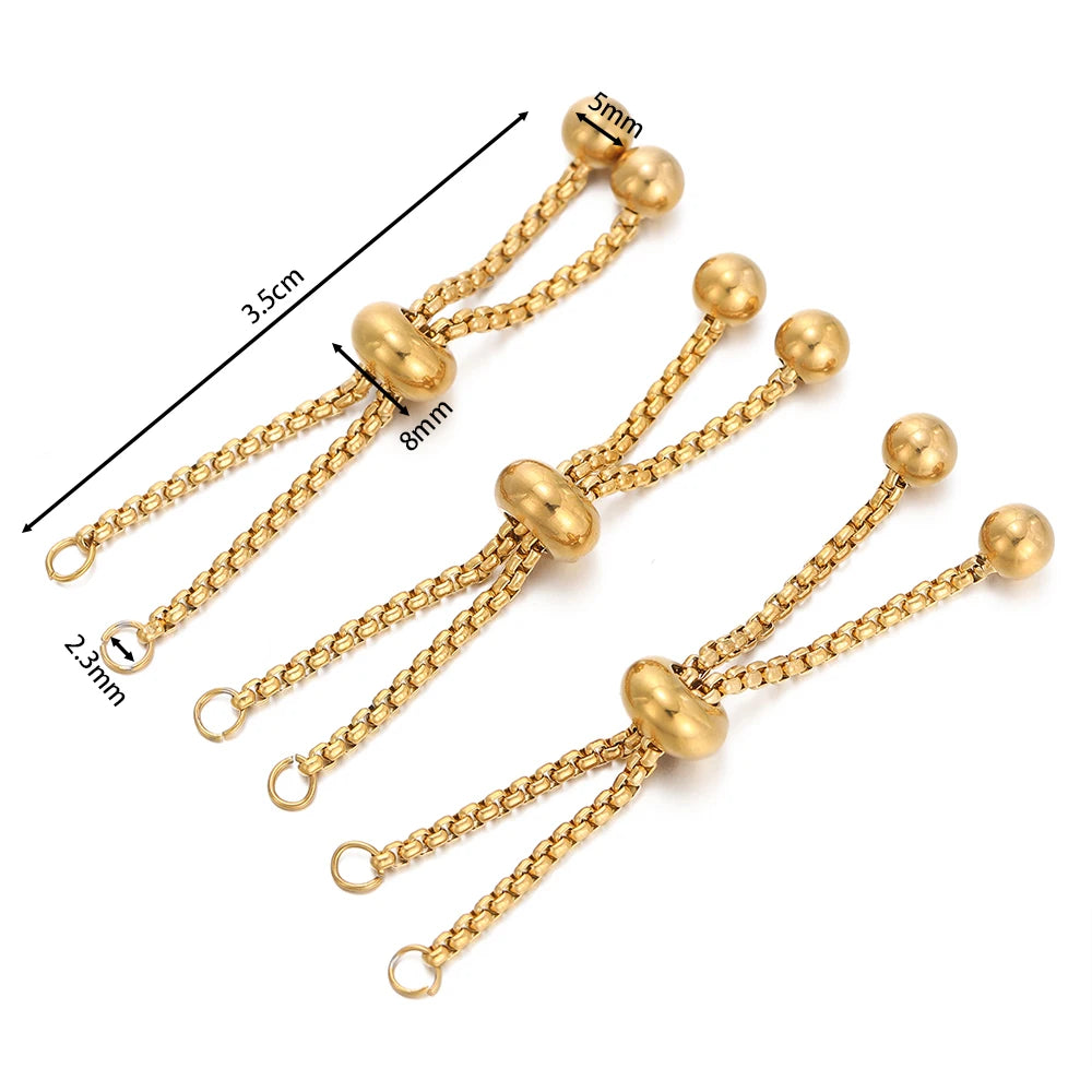 Chaînes coulissantes réglables en acier inoxydable 304, lot de 3, avec embouts à billes – Rallonges de bracelet DIY pour la fabrication de bijoux