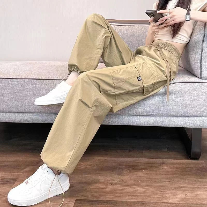 Pantalones Joggers para Mujer, Casuales, Elegantes, Rectos, con Bolsillos, Cintura Alta Elástica, Ropa Urbana, Pantalones Ajustados Finos de Verano