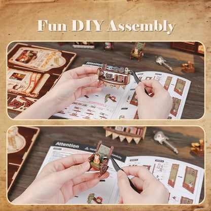 CUTEBEE Kit DIY de Rincón de Libro con Luces LED – Modelo de Estantería en Miniatura de Madera de Búho y Decoración