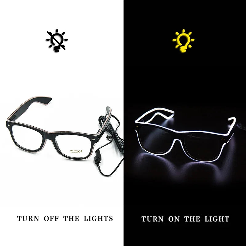 LED EL Wire Light-Up Glasses – Flashing Neon Party Sunglasses for Festivals, Raves & Cosplay