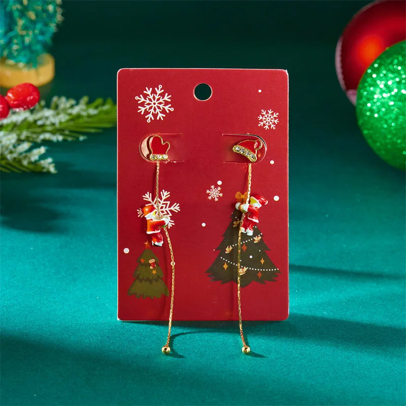 Asymmetric Snowflake & Snowman Christmas Drop Earrings for Women – Moving Santa Long Tassel Dangle Party Jewelry & Holiday Gift