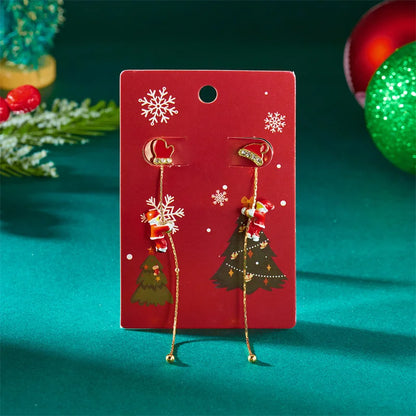 Asymmetric Snowflake & Snowman Christmas Drop Earrings for Women – Moving Santa Long Tassel Dangle Party Jewelry & Holiday Gift