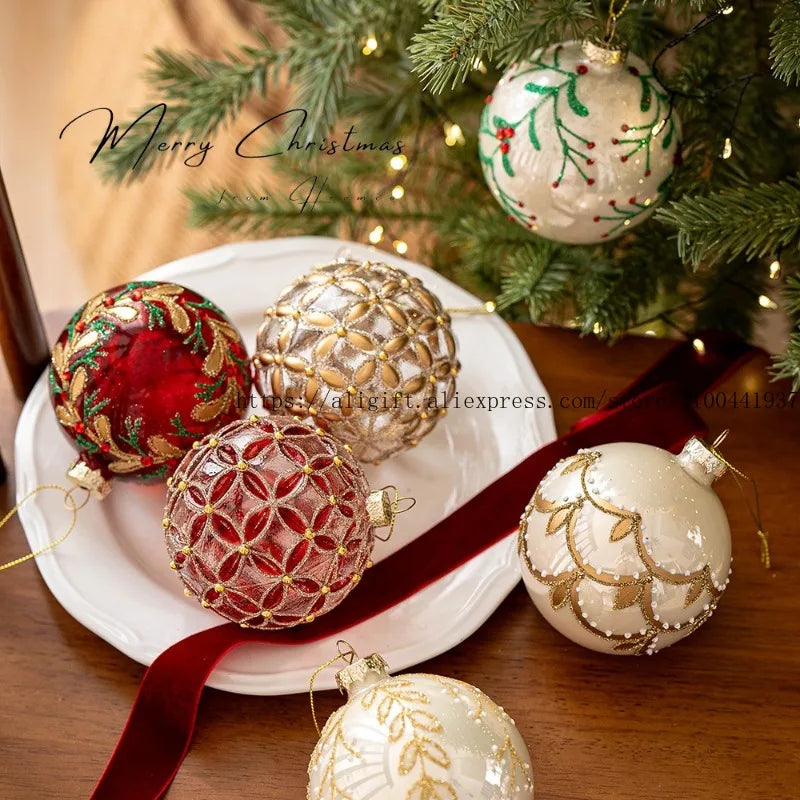 8CM Hand-Painted Glass Ball Christmas Ornaments – Decorative Hanging Pendants for Christmas Tree, Window Display & Holiday Home Decor